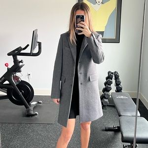 Zara Long Gray Pea Coat Blazer Jacket Warm XS Extra Small Workwear